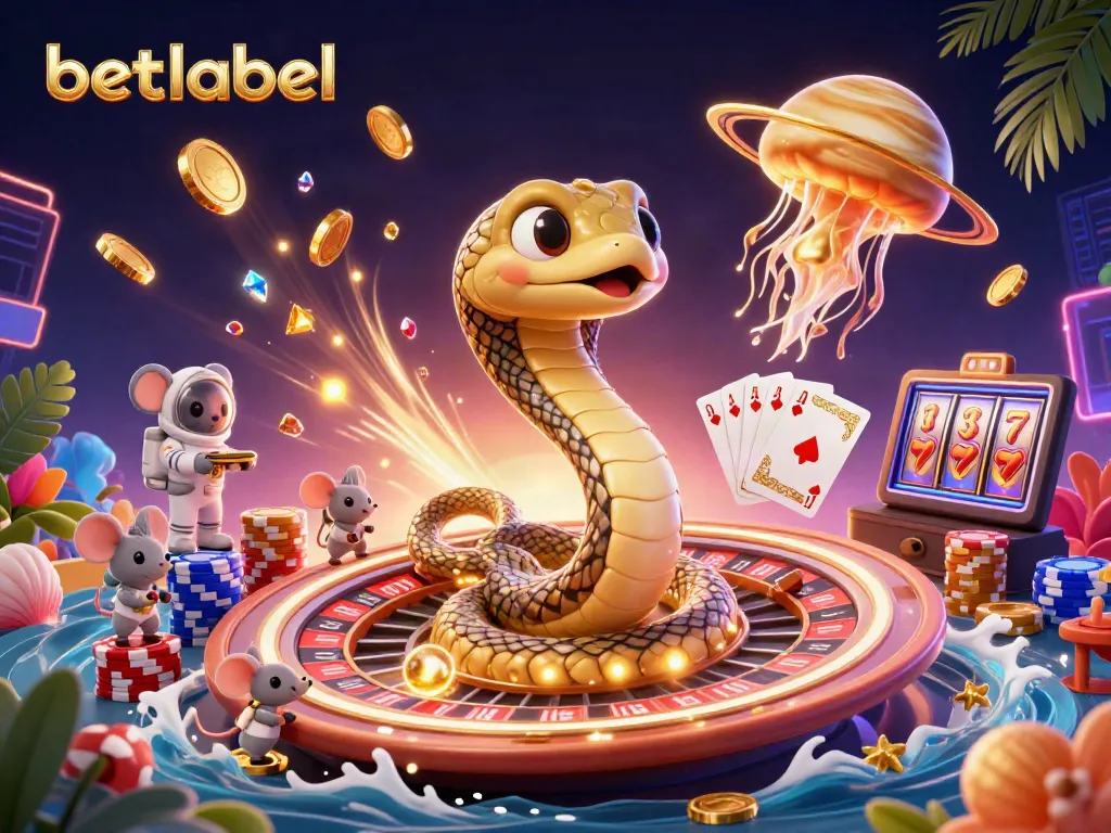 Experience cosmic gaming action with BetLabel as tiny astronaut mice place bets amidst a vibrant roulette scene.